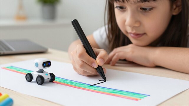 Young girl micro robot line code