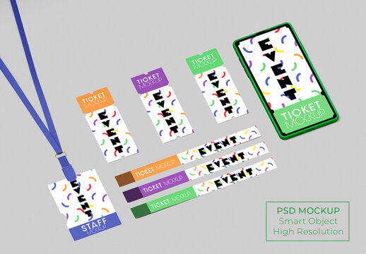 Event Ticket and Staff Badge Mockup PSD