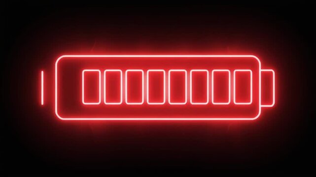 Neon red outline of empty battery on black background