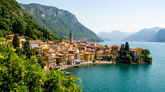 Scenic View of Colorful Varenna Village at Lake Como in Italy