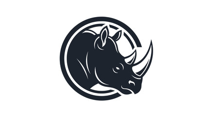 Stylized black and white rhinoceros head logo design within a circular emblem, representing strength and resilience. © Hari