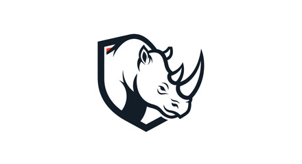 Minimalist vector illustration of a rhinoceros head inside a shield emblem design. © Hari