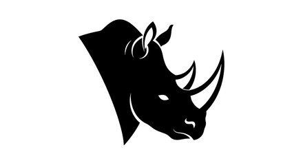 A striking black silhouette of a rhinoceros head with two prominent horns. © Hari