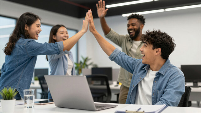 Gen z team celebrate success