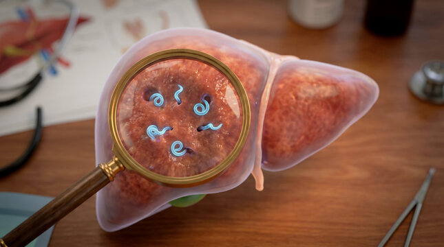 Liver with parasites under magnification