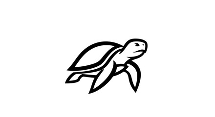 A simple black and white line drawing of a sea turtle swimming. © Hari