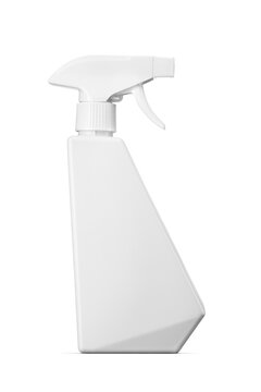 Blank plastic sprayer detergent bottle isolated on white background. Transparent PNG image.
