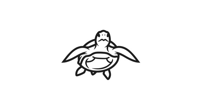 A minimalist black and white illustration of a sea turtle swimming from a top-down perspective.