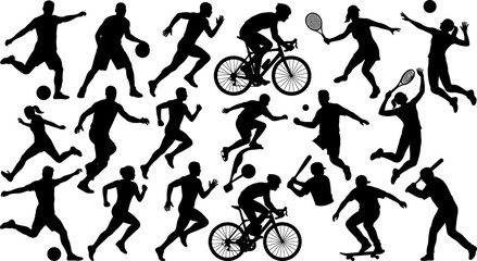 Obraz premium Diverse group of athletes performing various sports activities silhouette