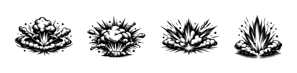 Fototapeta premium Explosion comic book style illustrations with smoke and stars