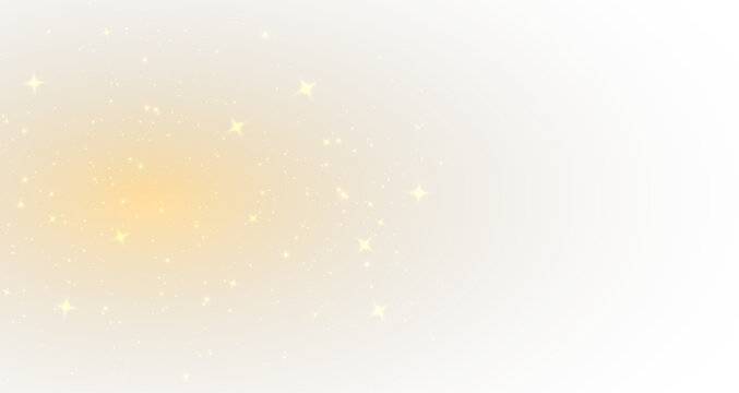 Sparkling gold Christmas background with dust magic explosion glitter bokeh warm light abstract glow transparent yellow festive design stardust confetti snowfall vector illustration concept.