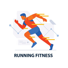 Fototapeta premium Running Fitness Training, Athlete Sprinting With Geometric Background And Arrows, Modern Colorful, Vector Icons, Flat Icon Set, Clipart Elements