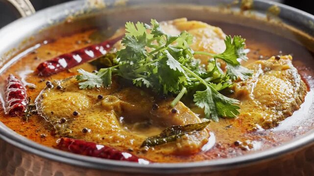 Vibrant collection of frames showing the preparation and garnishing of a flavorful Indian curry dish