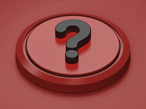 3D question mark icon on red button for help and support, ui symbol
