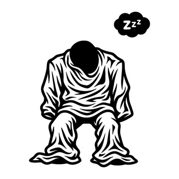 Man in clothes sleeping with Zzz symbol.