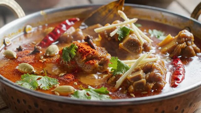 Rich and Flavorful Indian Chicken Curry with Aromatic Spices and Fresh Herbs in a Traditional Pot