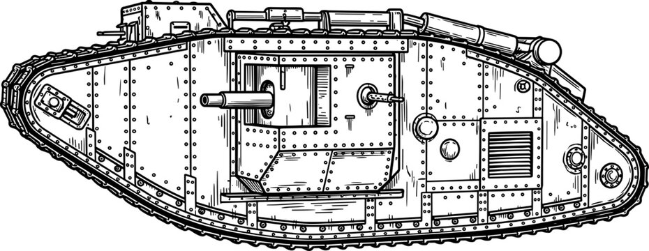 British mark iv heavy tank from world war i shown in side profile
