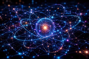Obraz premium Futuristic quantum particle network with glowing connections. AI-generated.