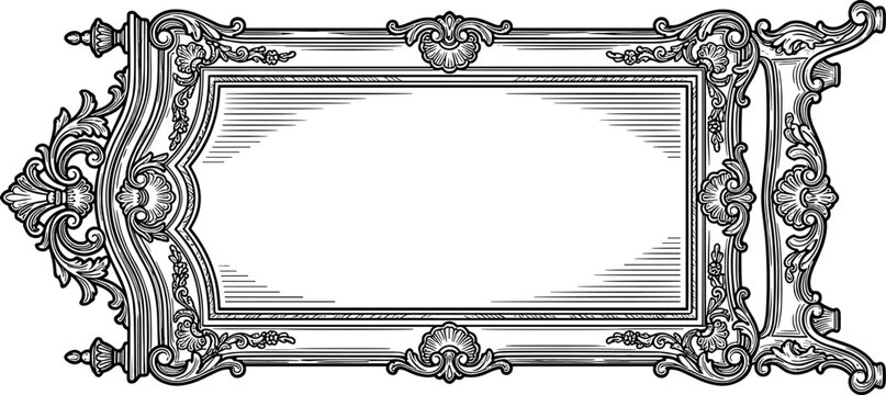 Decorative baroque horizontal frame with elaborate scrollwork and floral flourishes