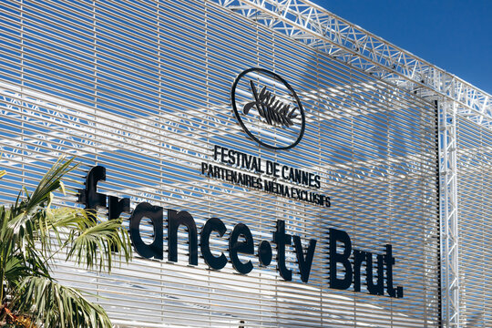 Cannes, France - May 16, 2026: France.tv Brut media pavilion and partner installation at the 79th Cannes Film Festival on the Croisette in Cannes, France