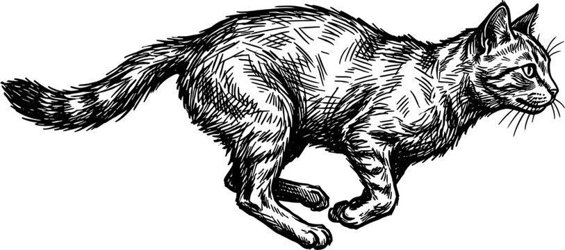 Dynamic sketch of a domestic cat running at full speed