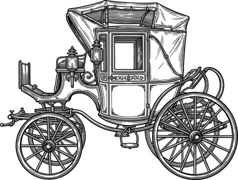 Enclosed horse-drawn coach with decorative lamps