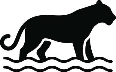 Fototapeta premium Silhouette of a large wild cat standing in water icon.