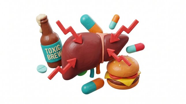 Liver damage concept alcohol medication and unhealthy diet impact
