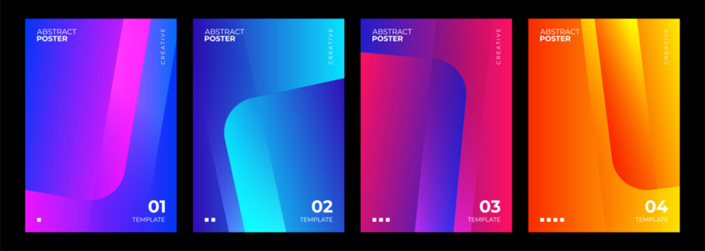 Set of Abstract Posters. Bright color gradient shapes on color background. Creative graphic designs. Vector illustration.