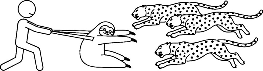 Fototapeta premium Rescuing slow sloth from three chasing cheetahs
