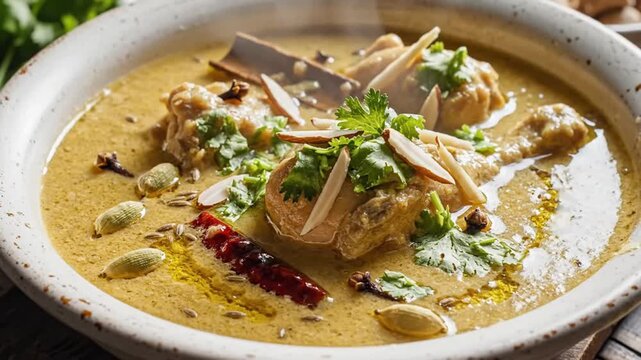 Delicious Indian Butter Chicken Curry Garnished with Fresh Herbs and Spices