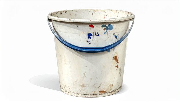 Old bucket with blue handle