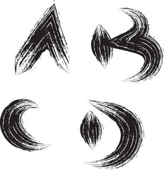 Hand drawn, abstract letters, A, B, C, D, brush stroke, black, vector icons, alphabet, typography, design elements © Sanjida