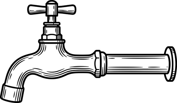 Traditional metal water faucet with a cross-handle and threaded pipe connection