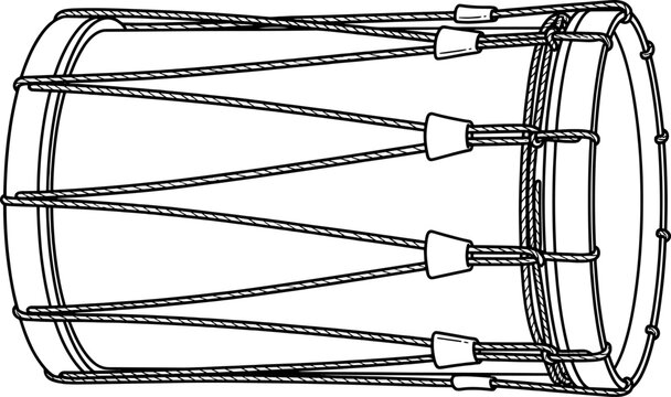 Traditional korean janggu hourglass drum line art illustration