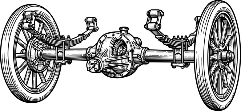 Vintage vehicle axle assembly with leaf spring suspension