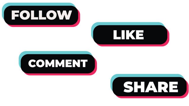 Social media engagement button set illustration, modern vector design with gradient borders and digital interaction icons