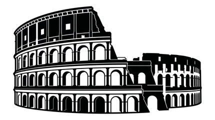 Naklejka premium Colosseum silhouette vector with arches and ruins for Roman amphitheater heritage, ancient architecture, tourism, culture, landmark design, illustration, and education projects