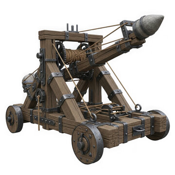 Old wooden medieval catapult weapon