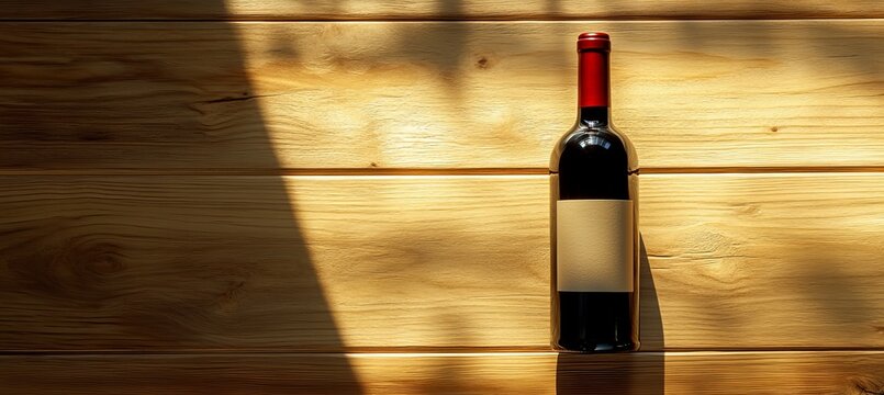 Elegant Vintage Dark Red Wine Bottle on Wooden Surface with Dark Ambient Background for Photography
