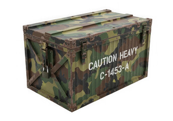 Fototapeta premium Military camouflage wooden supply crate for ammunition