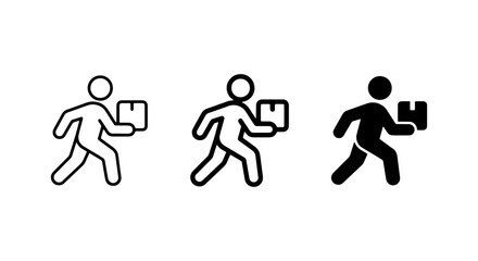 Fototapeta premium Delivery Person Icons, Courier Service Symbols, Package Shipping Vector Graphics, Express Logistics Icons