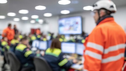 Fototapeta premium Emergency response team working in command center with safety officer monitoring