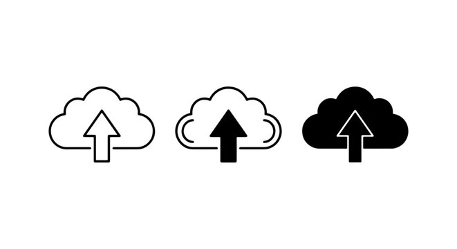 Cloud Upload Icons Set, Data Transfer Symbols, Digital Storage Vector Graphics, Internet Service Icons