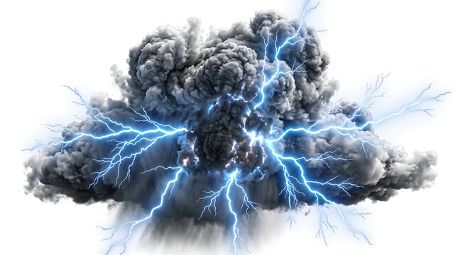 Massive dark thundercloud with intense electric lightning bolts discharging energy in a dramatic atmospheric weather phenomenon display