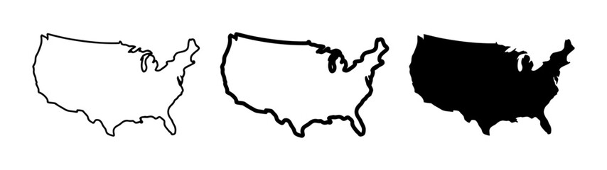 Minimalist United States Map Outline Silhouette Set for Geographic Design Projects © Sizan