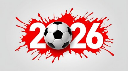 Obraz premium Red soccer ball with black paint splatter isolated on white background, abstract sports equipment