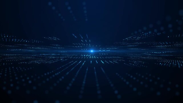 abstract big data visualization with blue light rays and futuristic cyber technology concept.