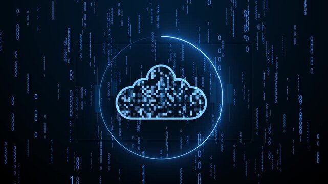 abstract cloud computing technology background with binary code data stream and cybersecurity network concept 4k video.