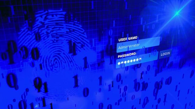 Blue Digital Authentication Portal with Administrator Username and Password Fields for Network Security Concept
